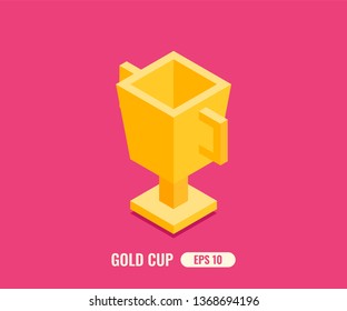 Gold cup in flat isometric 3D style. Vector illustration.