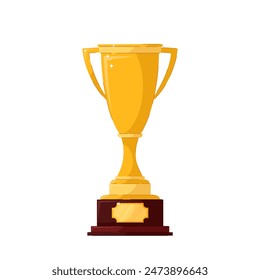 Taza de oro en estilo plano sobre un fondo blanco. Recompensa por ganar la competencia. Primer lugar. Victoria.