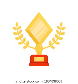 Copa de oro en forma de diamante con una corona de laurel. Premio al primer puesto en competencia. Ilustración vectorial aislada