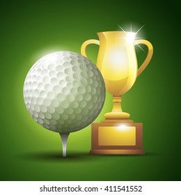 Gold cup with a golf ball. Vector illustration background