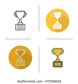 Gold cup  icon. Flat design, linear and color styles. Sport trophy. Isolated vector illustrations
