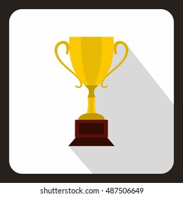 Gold Cup icon in flat style with long shadow. Award symbol vector illustration
