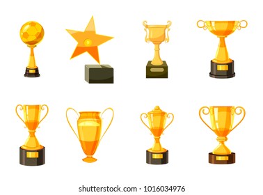 Gold cup icon set. Cartoon set of gold cup vector icons for web design isolated on white background