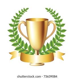 Copa De Oro Con Leyenda Laurel, Aislada Sobre Fondo Blanco, Ilustración Vectorial