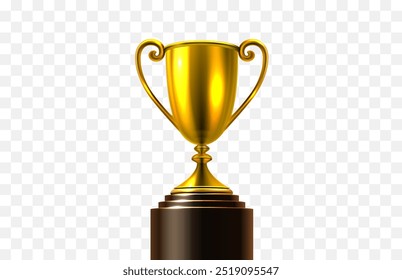 Copa de oro sobre fondo transparente, premio del ganador en deportes. Ilustración vectorial