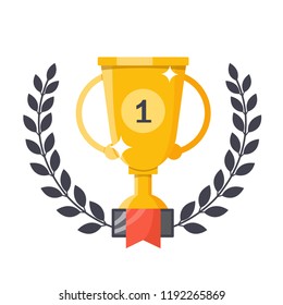 Gold cup on white background. Vector. Flat icon / symbol.