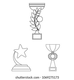 Gold Cup outline icons in set collection for design. Winners Cup vector symbol stock web illustration.