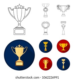Gold Cup outline,flat icons in set collection for design. Winners Cup vector symbol stock web illustration.