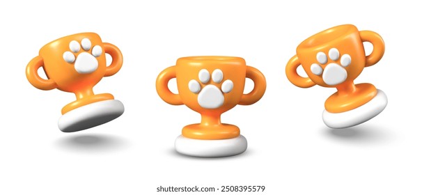 Gold cup with paw print. Trophy in tournament for pets