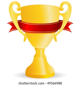 gold cup with red ribbon - vector illustration