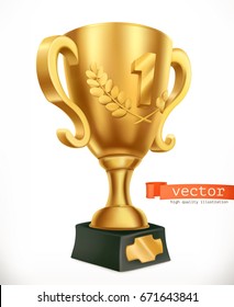 Gold Cup. Reward first place. 3d vector objects, sport icon