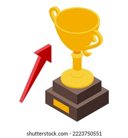 Gold cup seminar icon isometric vector. Group training. Corporate auditorium