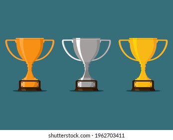 Gold cup and silver cup and copper cup. isolated on background