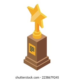 Gold cup skill icon isometric vector. Level training. Advanced career