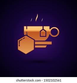Gold Cup of tea with honey icon isolated on dark blue background. Sweet natural food.  Vector Illustration