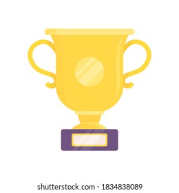 Gold cup with two handles on a stand. Award for winning a competition, competition.. Isolated vector illustration