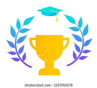 Gold cup. Vector illustration in flat style isolated on white background.
