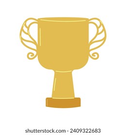 Gold Cup winner prize sports competitions games. Carved handles. Trophy cup of the champion. Vector illustration.
