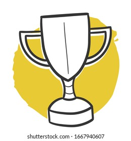 Gold Cup Winner Traditional Doodle. Icons Sketch Hand Made. Design Vector Line Art.