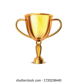 Goldene Tasse Gewinner-Trophäe einzeln auf weißem Hintergrund. Vektorgrafik