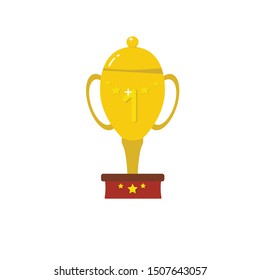 Gold cups for winners and other sports trophies. Gold award and trophy for the championship. Vector illustration. Flat style.
