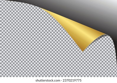 Goldene kuratierte Ecke mit Reflexion und Schatten auf transparentem Hintergrund, realistische Vektorgrafik