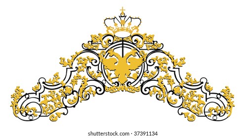  gold curled decoration with crown and eagle