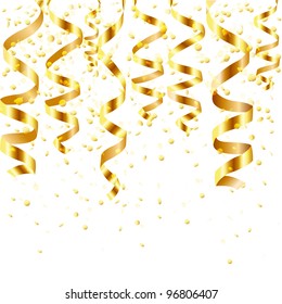 Gold Curling Stream, Isolated On White Background, Vector Illustration