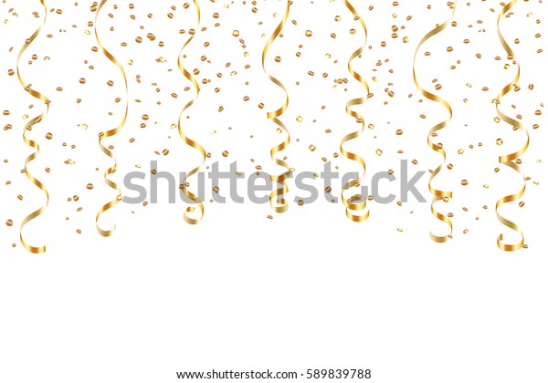 Gold Curly Ribbon Confetti Golden Serpentine Stock Vector (Royalty Free