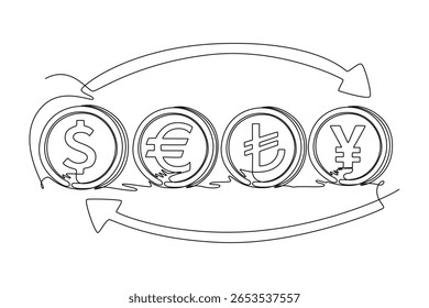gold and currency concept. Single line draw design. Vector graphic illustration