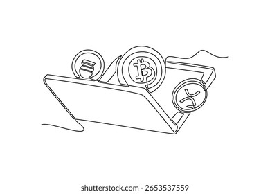 conceito de ouro e moeda. Design de desenho de linha única. Ilustração gráfica vetorial
