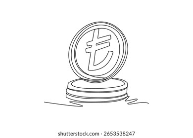 conceito de ouro e moeda. Design de desenho de linha única. Ilustração gráfica vetorial
