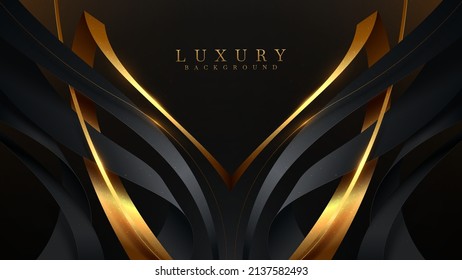 Gold curve line on black luxury background with glitter light effect decoration.