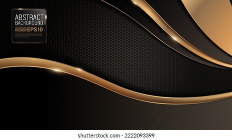 gold curve line on black luxury background, image abstract, overlap layer shadow gradients space composition, for banner, template design