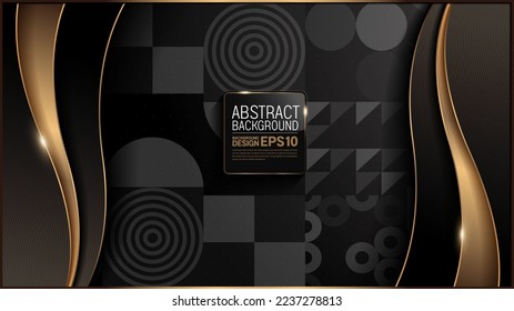 gold curve line on black bauhaus graphics, luxury background, image abstract, overlap layer shadow gradients space composition, for banner, template design