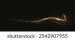 Gold curved light line, rope, tape. Smooth festive gold line png with light effects. Light golden Twirl png. Curve light effect of golden line. Garland gold.