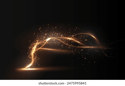 Gold curved light line, rope, tape. Smooth festive gold line png with light effects. Element for your design, advertising, postcards, invitations, screensavers, websites, games.	
