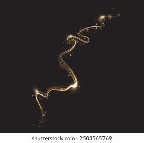 Gold curved light line, rope, tape. Smooth festive gold line png with light effects. Light golden Twirl png. Curve light effect of golden line. Luminous golden spiral png.