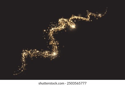  Gold curved light line, rope, tape. Smooth festive gold line png with light effects. Light golden Twirl png. Curve light effect of golden line. Luminous golden spiral png.