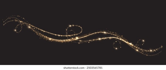  Gold gebogene Lichtlinie, Seil, Band. Glatte festliche Gold Linie png mit Lichteffekten. Hellgoldener Twirl png. Kurvenlichteffekt der goldenen Linie. Leuchtender goldener Spiralstift.