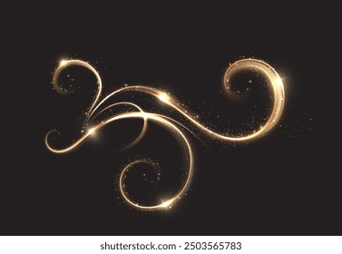  Línea de luz curvada dorada, cuerda, cinta. Ping de línea de oro festivo suave con efectos de luz. Png Twirl dorado claro. Efecto de luz de curva de línea dorada. Luminoso espiral dorado png.