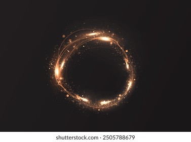 Gold curved light line, rope, tape. Smooth festive gold line png with light effects. Light golden Twirl png. Curve light effect of golden line. Luminous golden spiral png.

