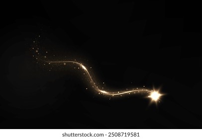 Gold curved light line, rope, tape. Smooth festive gold line png with light effects. Light golden Twirl png. Curve light effect of golden line. Luminous golden spiral png.