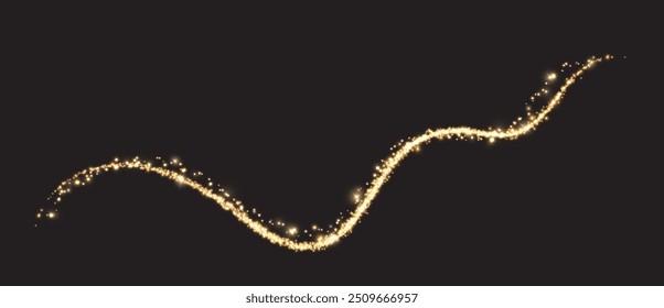 Línea de luz curvada dorada, cuerda, cinta. Ping de línea de oro festivo suave con efectos de luz. Png Twirl dorado claro. Efecto de luz de curva de línea dorada. Luminoso espiral dorado png.

