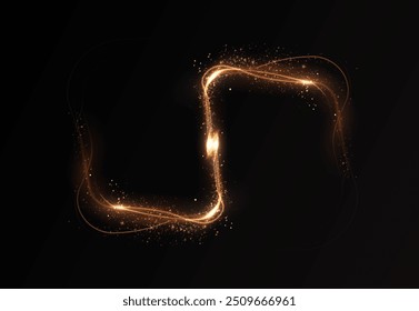 Gold gebogene Lichtlinie, Seil, Band. Glatte festliche Gold Linie png mit Lichteffekten. Hellgoldener Twirl png. Kurvenlichteffekt der goldenen Linie. Leuchtender goldener Spiralstift.

