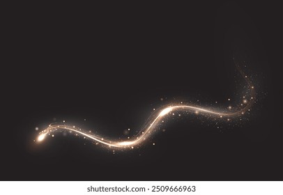 Gold gebogene Lichtlinie, Seil, Band. Glatte festliche Gold Linie png mit Lichteffekten. Hellgoldener Twirl png. Kurvenlichteffekt der goldenen Linie. Leuchtender goldener Spiralstift.

