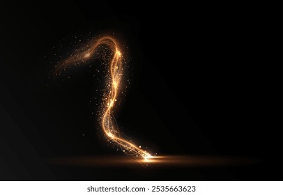 Ligne lumineuse courbe en or, corde, ruban adhésif. Png de ligne d'or festif lisse avec des effets de lumière. Twirl png doré clair. Effet de lumière courbe de ligne dorée. Spirale dorée lumineuse png.