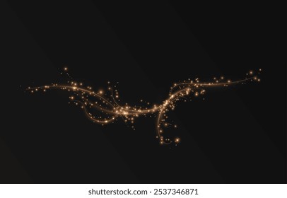  Gold curved light line, rope, tape. Smooth festive gold line png with light effects. Light golden Twirl png. Curve light effect of golden line. Luminous golden spiral png.