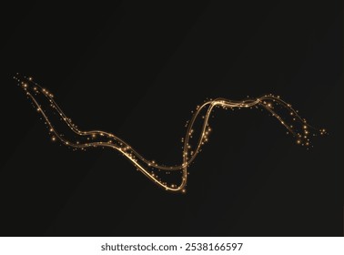 Ligne lumineuse courbe en or, corde, ruban adhésif. Png de ligne d'or festif lisse avec des effets de lumière. Twirl png doré clair. Effet de lumière courbe de ligne dorée. Spirale dorée lumineuse png.