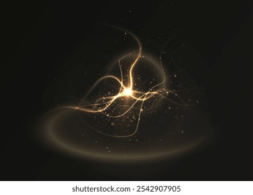 Gold curved light line, rope, tape. Smooth festive gold line png with light effects. Light golden Twirl png. Curve light effect of golden line. Garland gold.